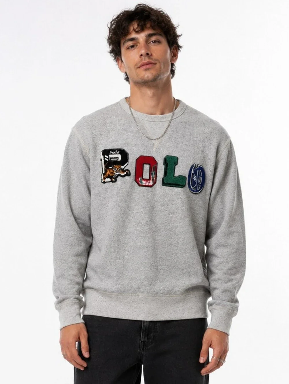 Polo Ralph Lauren XL Gray Fleece Sweatshirt Tiger Patch Logo Crewneck